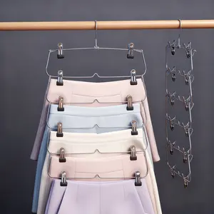 360° Rotatable Pants Hanger with 12 Clips, 1 Count Foldable 6-tier Pants Hanger, Skirts Organizer for Closet, Shorts Organizer, Cool Skirts Hanger, Hanging