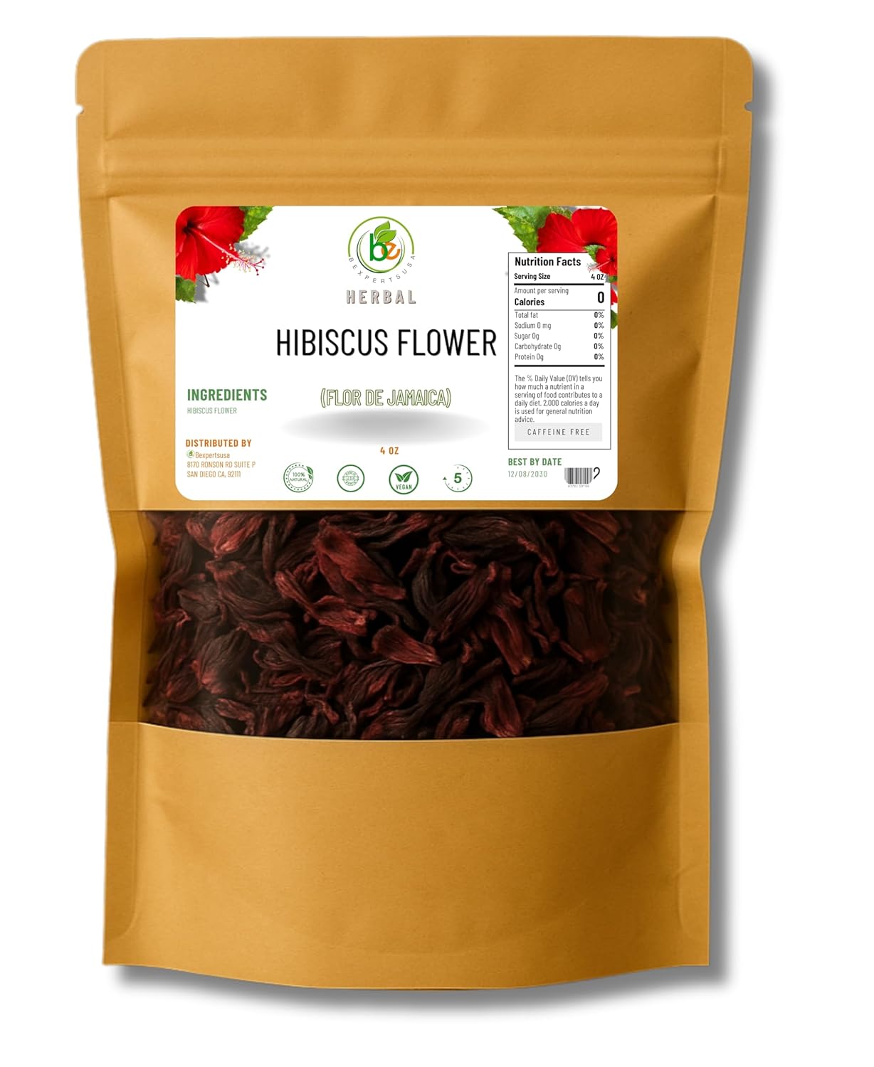 VIRAL Flor de Jamaica – 4 oz Dried Hibiscus Flowers – Loose Leaf Herbal Tea & Mexican Agua Fresca Ingredient – Whole Flowers & Petals – Cut & Sifted – Caffeine-Free, Non-GMO, No Sugar,100% Natural – by Bexpertsusa