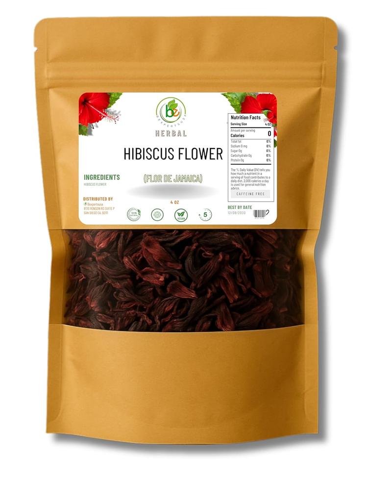 VIRAL Flor de Jamaica – 4 oz Dried Hibiscus Flowers – Loose Leaf Herbal Tea & Mexican Agua Fresca Ingredient – Whole Flowers & Petals – Cut & Sifted – Caffeine-Free, Non-GMO, No Sugar,100% Natural – by Bexpertsusa