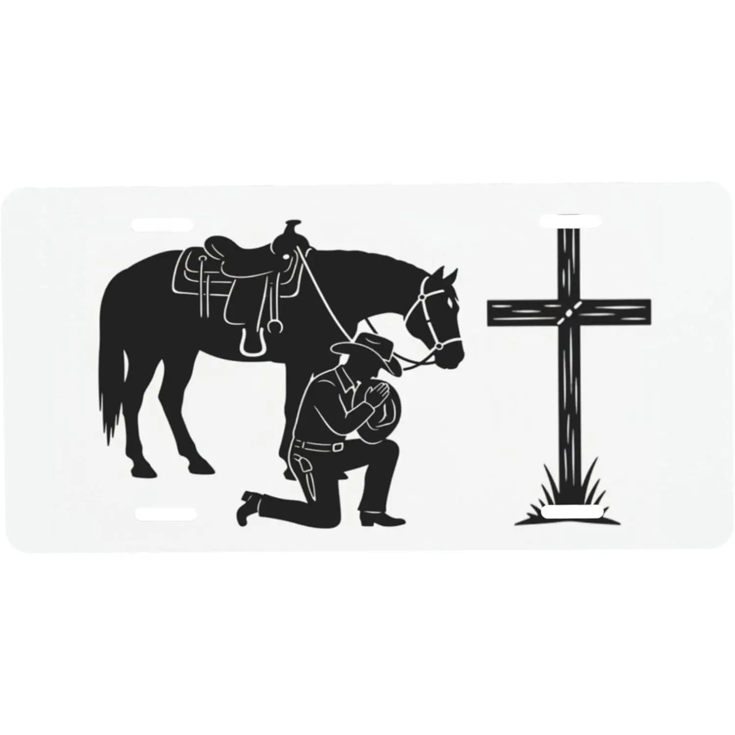 Cowboy Praying At Cross Horse