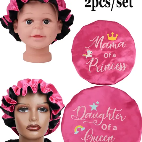 Mommy & Baby Satin Sleep Cap Set, Nighttime Sleeping Hat, Parent-Child Sleep Cap, Women's Hair Cap, Comfortable Sleep Headwear, Bonnets for Sleeping, Curly Hair Nightcap