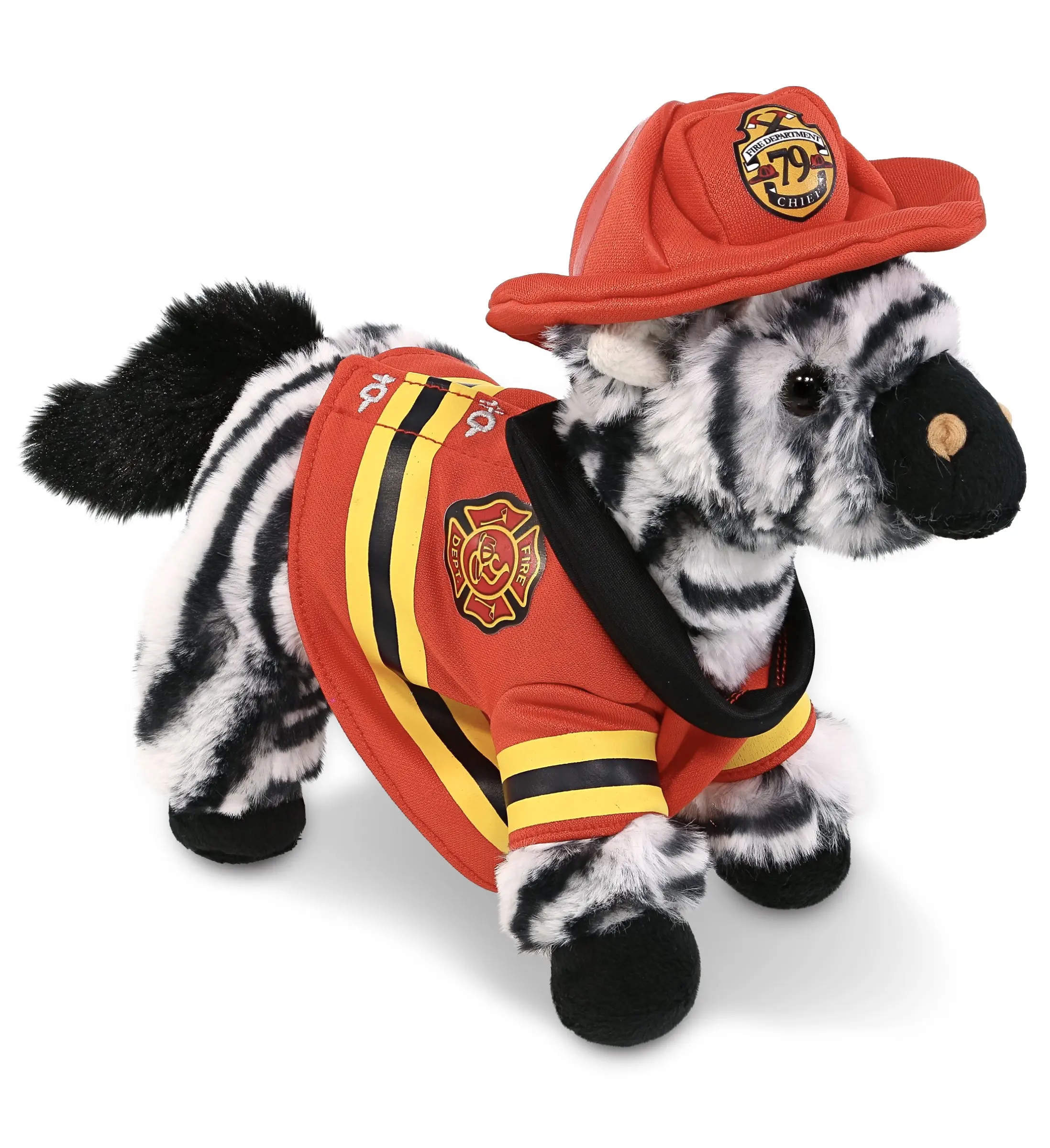 DOLLIBU 9" Plush Fireman Zebra Stuffed Toy - Super-Soft Polyester Material, Removable Fireman Suit, Suitable for Ages 0+