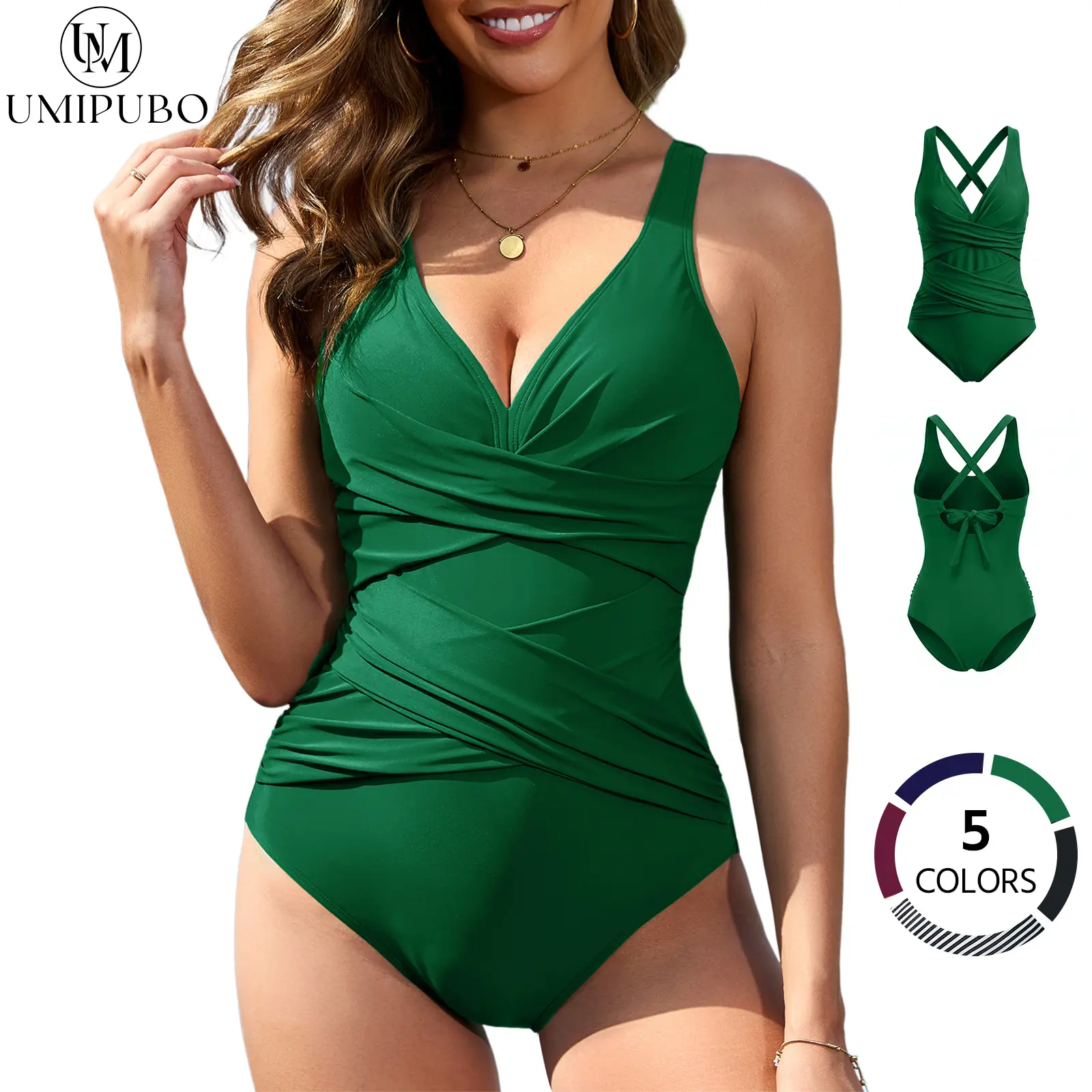UMIPUBO Summer Womens Tummy Control Swimsuits One Piece Bathing Suit Front Cross Tie Back Slimming Ruched Push Up Padded Swimwear for Beach SwimWeek summerwins