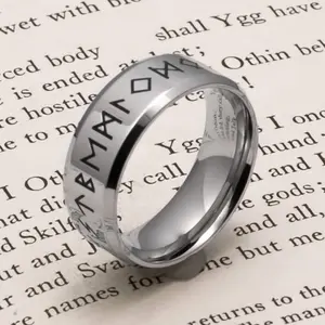 Viking Elder Futhark Rune Ring 8mm Band 316L Stainless Steel