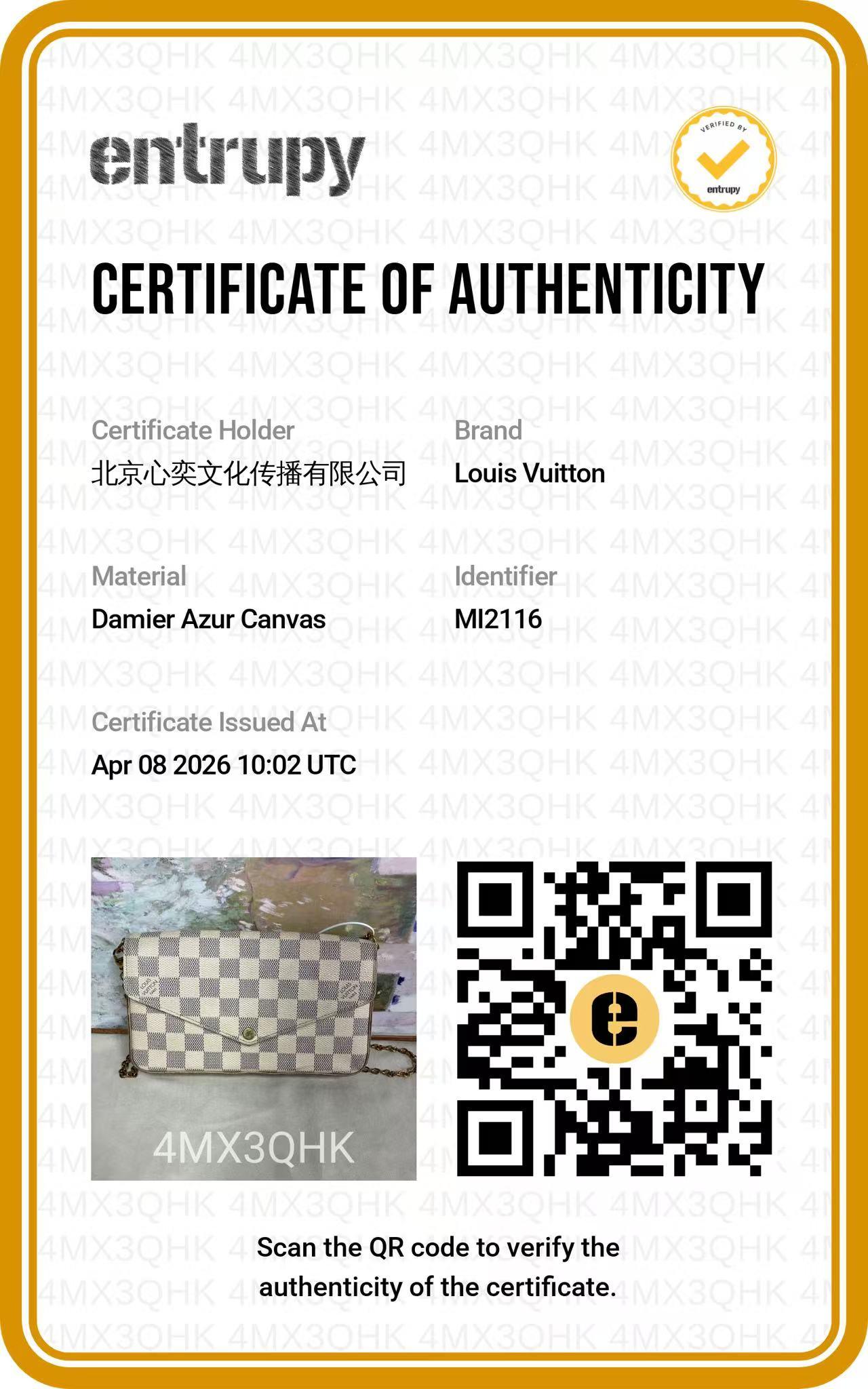 Pre-owned Louis Vuitton leather Shoulder Bags Pochette Felicie Damier Azur Wallet On Chain（3 in 1）