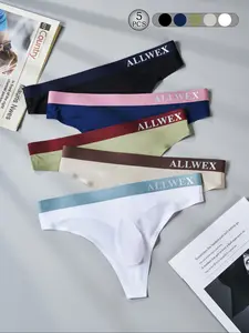 Men's Ice Silk Underwear Set, Stretchy Underwear, Breathable Comfort Fabric, Letter Print Design, Casual Sports Style, 5-Piece Pack, Cool & Soft, Breathable Undergarments