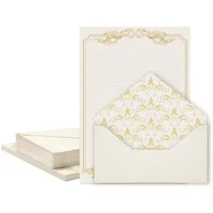 90 Pieces Stationery Set with Envelopes,Gold Border Letter Writing Paper and Envelopes for Love Letter, Party Invitations