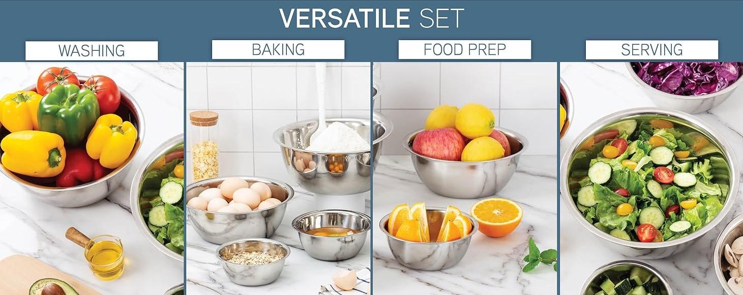 COOK WITH COLOR Stainless Steel Mixing Bowls - 6 Piece Stainless Steel Nesting Cookware Bowl Set includes 6 Prep Bowls - Multicolored Tableware Oil