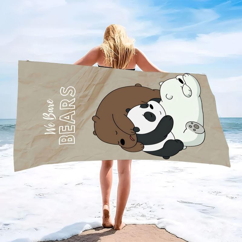 Soft Lightweight Bare Bear Print Beach Towel, Quick Dry Ultra-Fine Fiber for Swimming Yoga Picnic Vacation, Adorable Multi-Scene Use