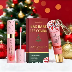 Christmas Lip Care Set Two-Piece Strawberry Flavor Moisturizing Lip Balm & Oil Box, Holiday Lip Treatment Hanging Decoration