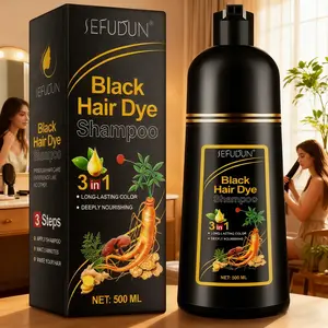 500ml SEFUDUN 3-in-1 Hair Color Shampoo: Herbal formula, gentle on hair, long-lasting color, experience salon-quality hair coloring results, Black Hair Shampoo