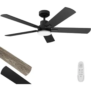 Ceiling Fan with Light 52-Inch, Remote Control Reversible DC Motors, 3CCT Dimmable Timer Noiseless, Black Ceiling Fan for Bedroom Living Room, Indoor&Outdoor ETL Listed