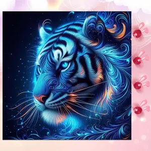 5D DIY Full Diamond Round Diamond Painting - Diamond Art Kit Blue Tiger Mosaic, Canvas - DIY Decorative Painting, Home Wall Decor, Handicraft, Suitable for Halloween and Christmas, Birthday and Anniversary Gifts.