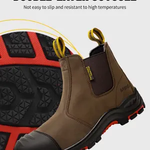 MBG Steel Toe Men's Safety Boots Waterproof Slip Resistant Footwear Leather Work Shoe Brown Closed Worker Anti-Slip Design Oil Resistant