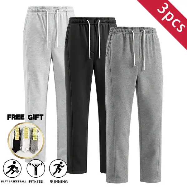 3PCS Men’s Summer Tight-Waist Sweatpants | Ultra-comfortable everyday straight-leg tapered joggers made from high-quality, soft, supple fabric; men’s casual pants suitable for workouts, running, daily wear at home, and lounging. Socks included.
