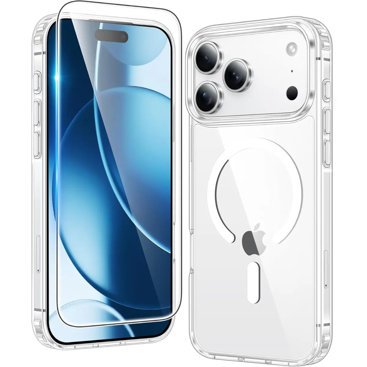 iPhone 17 Pro-Max Case: Magnetic Transparent Phone Cases with Screen Protector Slim Military Grade Drop Protection Rugged Shockproof Protective Cell Phone Cover (Clear)