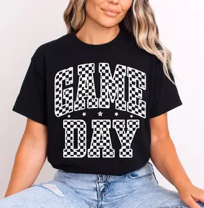 Checkered GameDay Shirt  ~ DryBlend Relaxed Fit Unisex Team Colors Gameday Shirt Comfort Printed Shortsleeve Sleeve Top Womenswear Collar Seamless