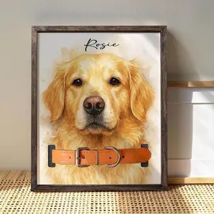 Customized Dog Memorial Frame With Pet Portrait Photo, Dog Memorial Frame With Collar Holder, Dog Gifts, Pet Sympathy Gift, Pet Loss Gift