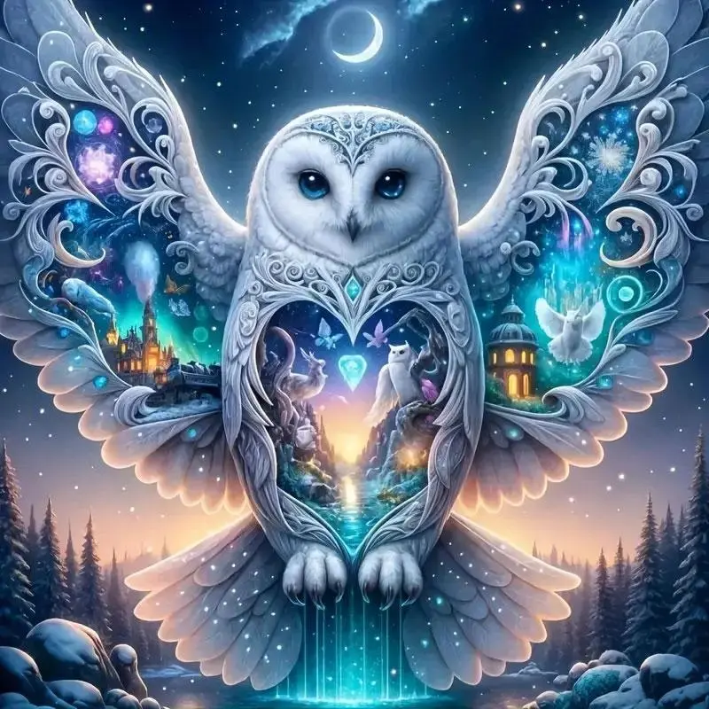 Owl Pattern DIY Diamond Arts Colorful Painting Kit without Frame, DIY 5D Diamond Arts Colorful Painting Kit, Wall Art Decor for Home Bedroom, Diamond Painting Kits, Handicraft