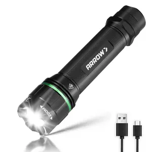 Arrow Rechargeable Flashlights 1000 Lumens, Bright LED Flashlight with High/Medium/Low/Strobe Modes, Zoomable Flash Light with 2000mAh Battery, USB-C Charging for Repair, Outdoors & Emergency
