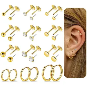 12 Pairs 20G 316L Stainless Steel Threadless Stud Earrings for Multiple  Small Huggie Hoop Earrings Flat   Stud Earring for Cartilage Helix Tragus Lobe