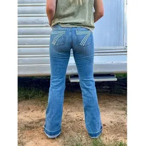 Ladies' Embroidered Stretch Micro Pull Jeans