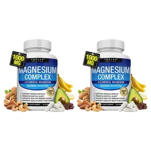 2P-Toplux Magnesium Complex 1000mg - 8 Forms Chelated Magnesium for Bones, Muscles & Calm Mood, 90 Capsules, Non-GMO Calcium Dietary Vitamin
