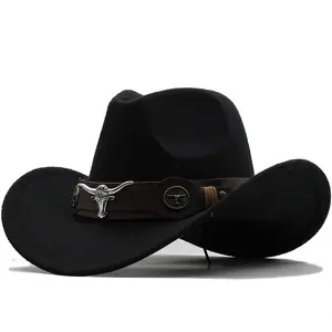 Ethnic-style cowboy hat with cow logo, western cowboy hat with rolled brim, vintage riding hat, wool felt hat