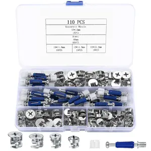 110 Pcs Cam Lock Nuts Screws Furniture Connecting 3 in 1 Cam Connector Bolt Fasteners Hardware for Drawer Dresser Cabinet