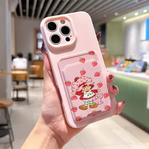 Two-Piece Set Self-Adhesive Card Holder Phone Case, Strawberry Sweetheart Doll Tpu Anti-Drop Protection, Fits iPhone 6/7/8/x/11/12/13/14/15/16/17 Pro Max
