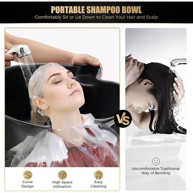 Portable Shampoo Bowl with Electric Pump, Hair Washing Station for Home & Barber Use, Portable Sink for Washing Hair with Dual-Bucket Design, Height Adjustable Stand