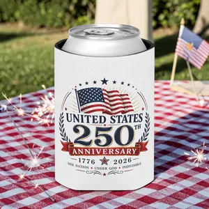 USA 250th Can Cooler, American Flag Can Sleeve - Red White Blue Coozie &  Drink Holder