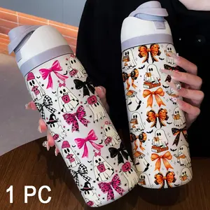32oz Butterfly Ghost Dual Drink Sports Water Bottle, Hydration Tumbler, Stainless Steel Vacuum Insulated, Large Capacity Fruit Cup, Perfect Gift for Women, Drinkware Stylish Flasks, Insulated Travel Drinkware