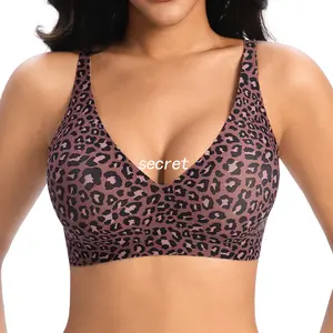 1/2/3/4PCS Wireless No Underwire Leopard Print Jelly Bra Everyday Comfort Push UpSeamless T-Shirt Bra with Minimizer & AdjustableStraps Fit Minimalist Fabric Womenswear Soft FitSmooth Yarn Basic Lady Underwear S-3XL