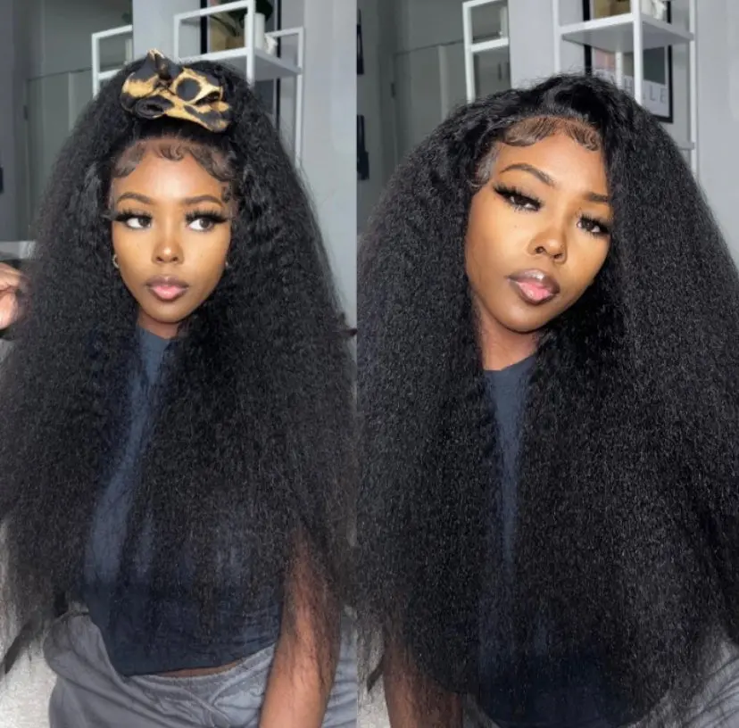 Lushlanes 4C Kinky Edges 134 Transparent Melted Lace Front Kink Straight Wig 150