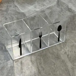 Three-Piece Acrylic Cutlery Organizer, Durable Plastic Kitchen Storage Box, Space-Saving Design, Ideal for Home or Commercial Use