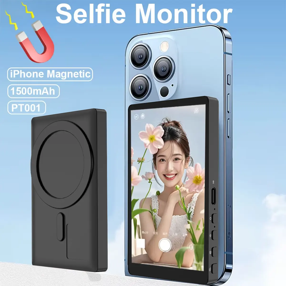 Magnetic 4K Selfie Monitor Screen Wireless Vlog Display Bluetooth Remote for iPhone Android TikTok YouTube Live Stream Content Creator Vlogging Gear