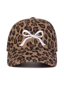 Unisex Leopard Print Baseball Cap with Bow Embroidery, Adjustable Fitted Sun Hat for Outdoor Travel Beach Vacation All Seasons Animal Print Snapback Leopard Vintage Hat