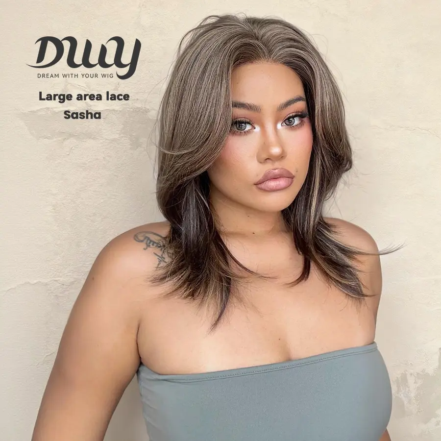 Sasha-DWY 13x4 Free Part Lace Front Wig, 18-Inch Straight Wolf-Cut Synthetic Hair for Women in Truffle Brown, Glueless & Heat Resistant, Frontlace Wig, Synthetic Fiber Wigs