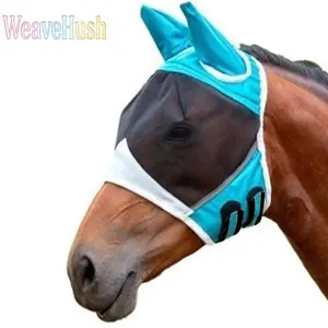 New Breathable Horse Mask, anti-mosquito and anti-fly protective design, lightweight breathable material, comfortable fit for horses, essential professional equestrian supplies for farm and riding use.
