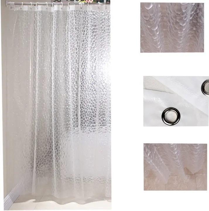YOKOMA Transparent 3D Water Cube Bathroom Shower Curtain 180×200CM, Waterproof Clear Shower Screen Curtain