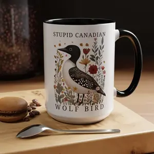 Stupid Canadian Wolf Bird Pottery Mug, Heated Movie Rivalry Mug, Hollander Rozanov Mug, LGBT Hockey Romance Mug