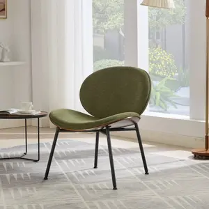 Modern Shell Chair, Upholstered Single Seat Chair, Metal Leg, Fabric Lounge Chair, Comfortable Backrest Chair for Apartment, Living Room, Office, Reception Area, Green