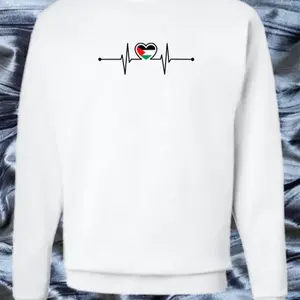 Palestine Flag Heart Beat Fleece Crew Sweatshirt Sweaters Outdoor Love Stylish