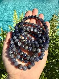 Natural Iolite 8mm Beaded Stretch Bracelet | Blue Violet Gemstone Jewelry
