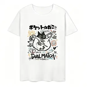 Japanese Streetwear Cat Graphic Tee, Y2K Graffiti Pocket Cat Oversized T-Shirt for Men & Women