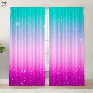 2 Piece Printed Curtains, Gradient Pattern, Rod Pocket Design, Easy to Hang, Vibrant Semi-Transparent Privacy Curtains for Bedroom Living Room Kitchen Closet Study Home Decor