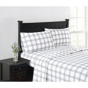 London Fog Grey Plaid Flannel 4 Piece King Sheet Set