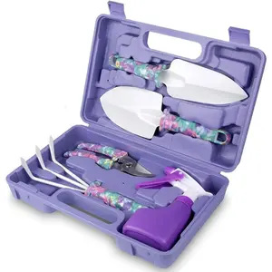 Gardening Tools,5 Pieces Garden Tools with Floral Print, Ergonomic Handle Trowel Rake Weeder Pruner Shears Sprayer,Gardening Supplies with Carrying Case Gifts for Women