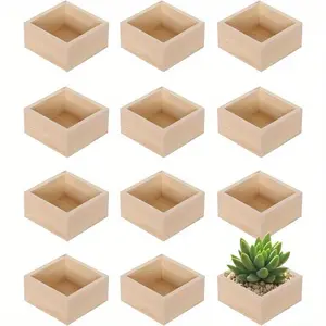 6/12-Piece Natural Poplar Wood Square Storage Boxes, Hinged Cover, DIY Home Organizer Bins